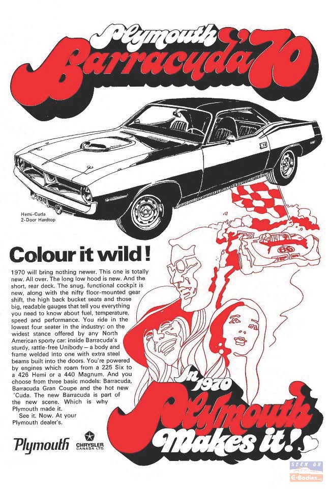 1970 Plymouth Barracuda Cuda Vintage Ads E Bodies