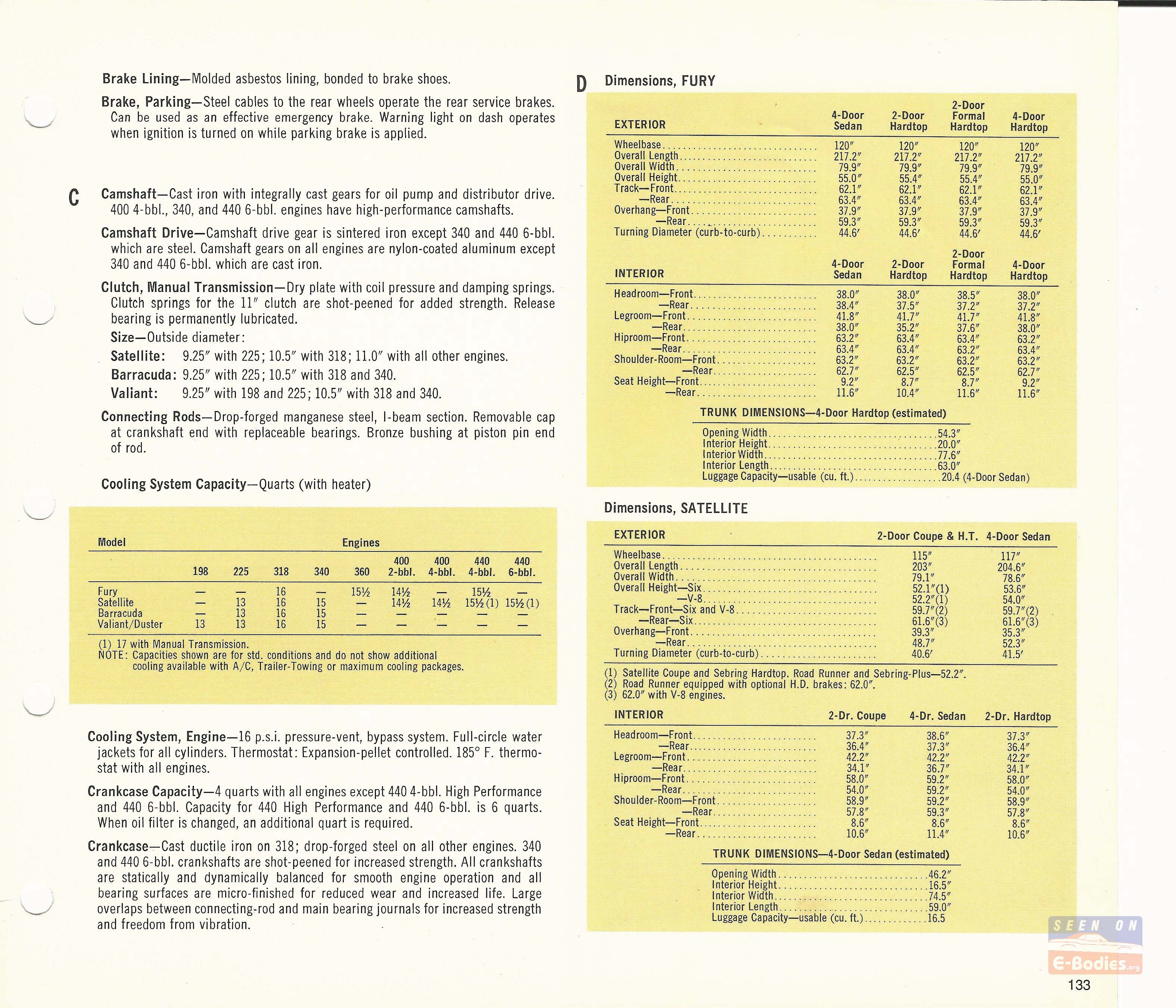 1972 Plymouth Data Book Specifications – E-Bodies