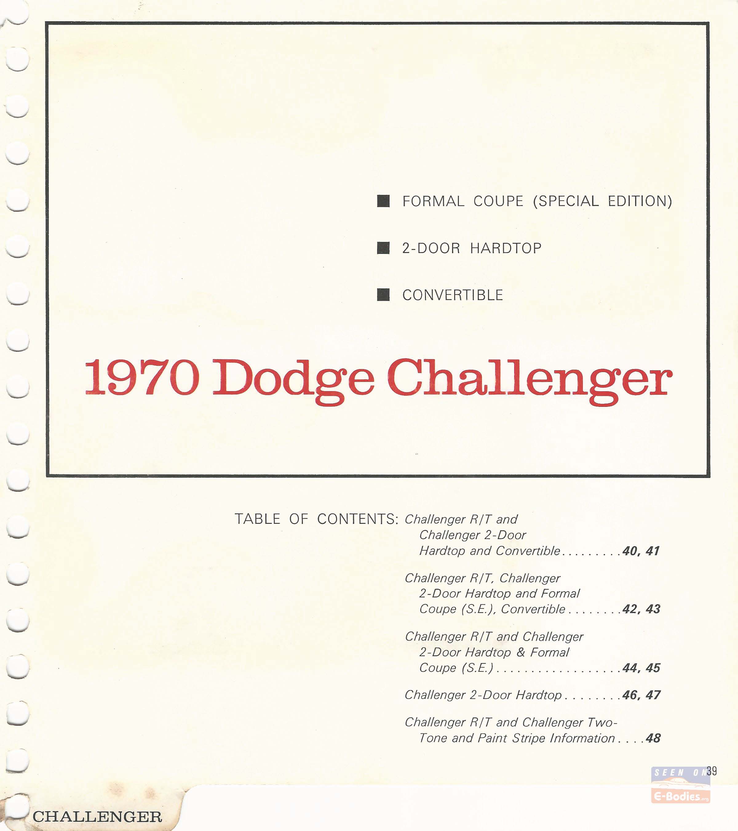 1970 Dodge Color Amp Upholstery Selector Challenger E Bodies