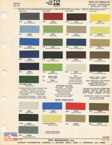 70-74 Plymouth Paint Color Chip Charts Cuda – E-Bodies 72 super beetle wiring harness 
