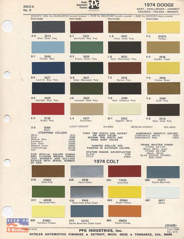Mopar Color Chart